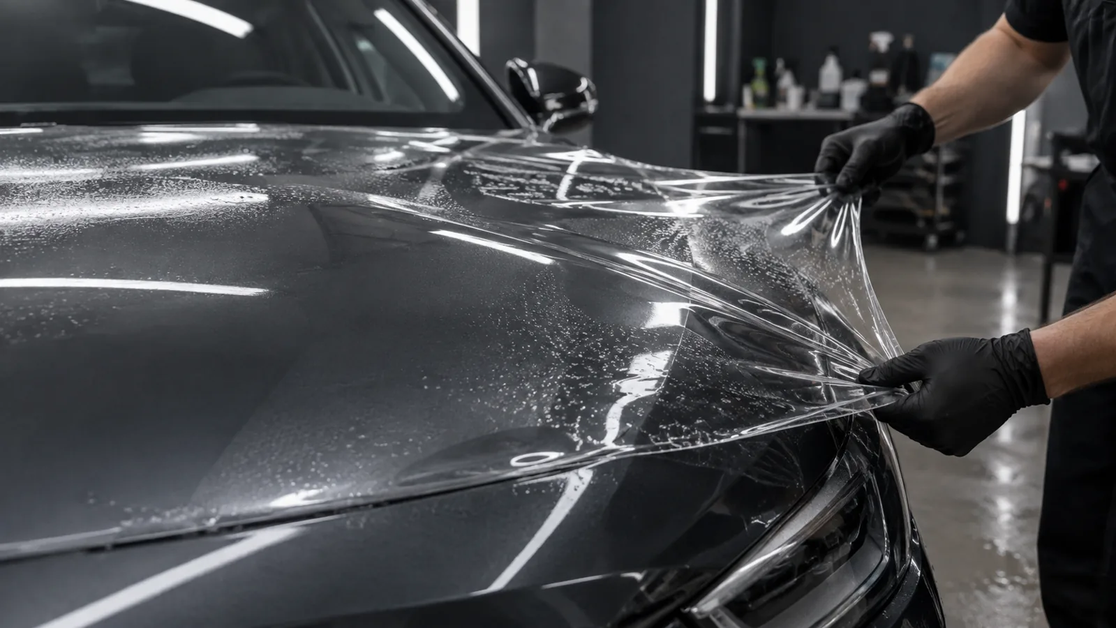 Illustration of transparent paint protection film installation